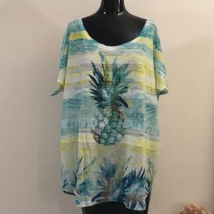 Time And Tru XXXL / 22 Short Sleeve Lightweight Tee Pineapple with Faux Pearl